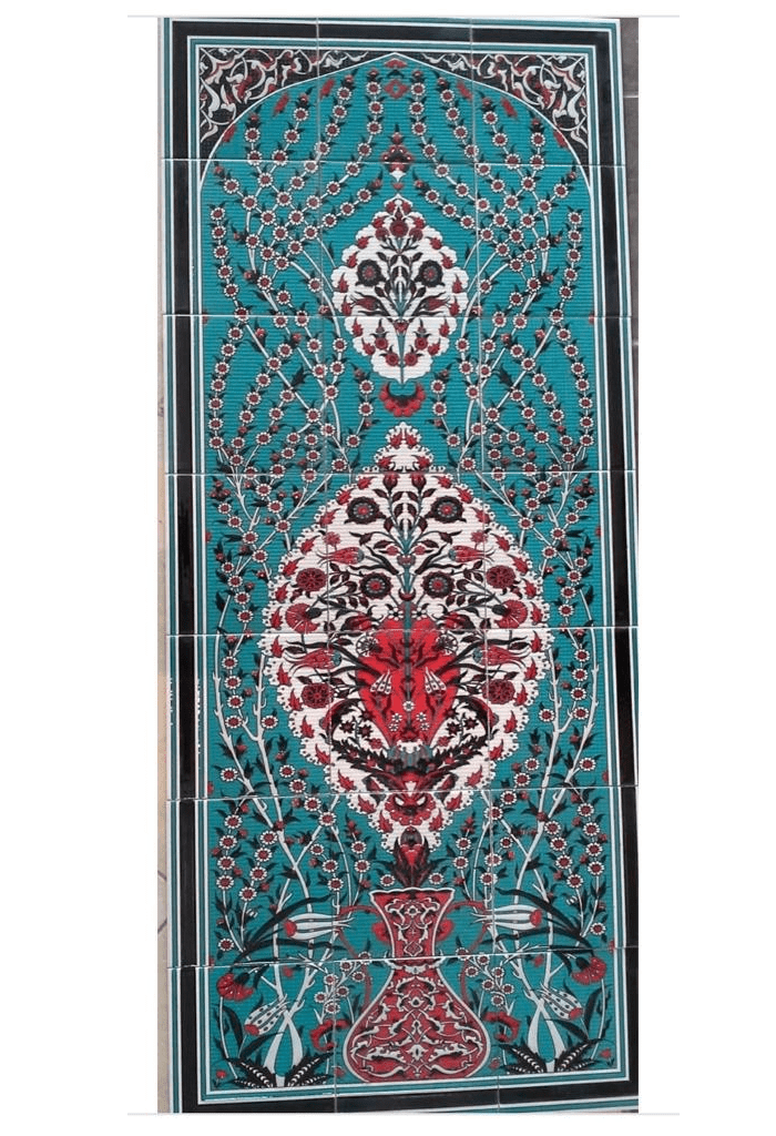 Çini Panolar - 16, 60x120 Turkuaz Zemin Sarmaşık Çini Pano, Lider Çini