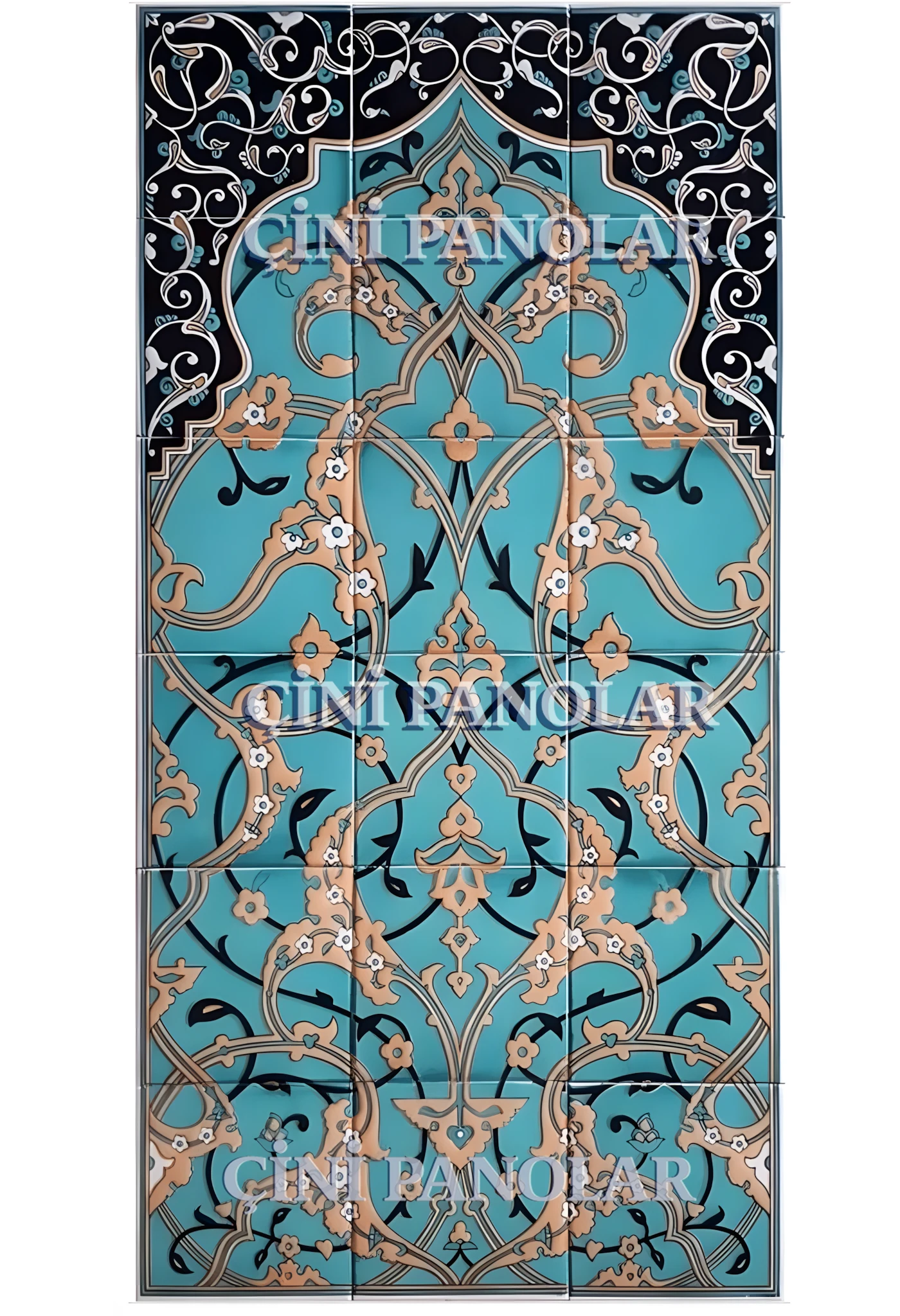 Çini Panolar - 22, Çini Pano Modelleri Turkuaz Zemin Geometri Desen 60x120