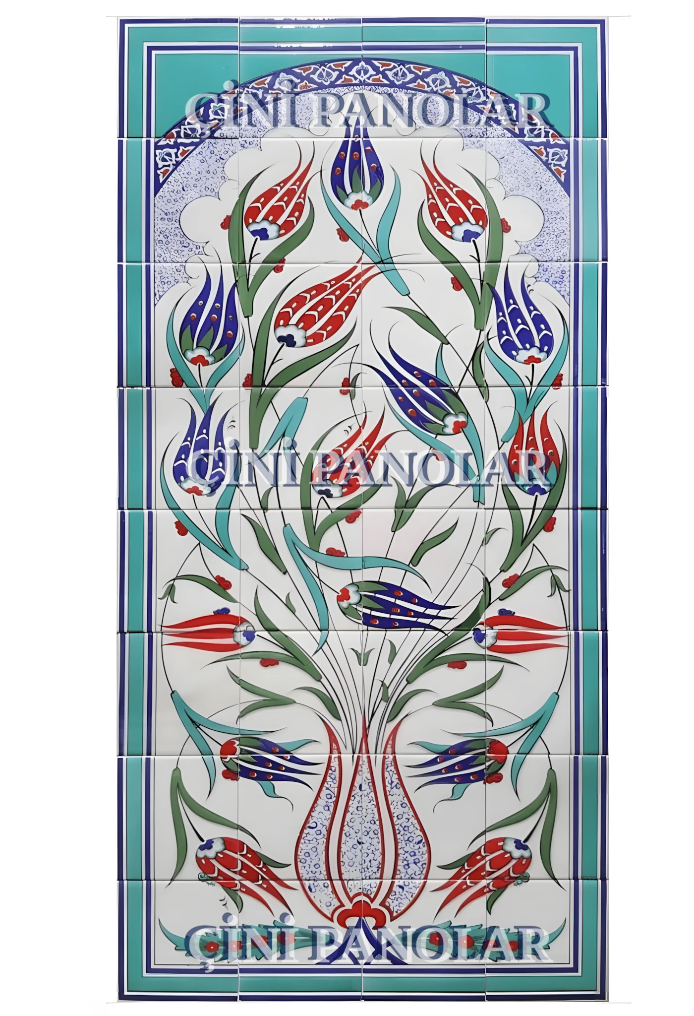 Çini Panolar - 29, Çini Pano Porselen Lale Sarmaşık, 80x160