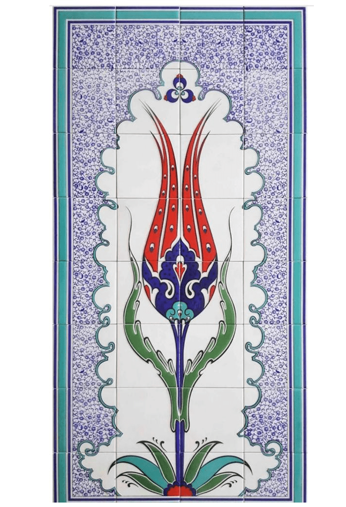 Çini Panolar - 34, 80x160 Turkuaz Kenar Bordürlü Çini Pano Lider Çini