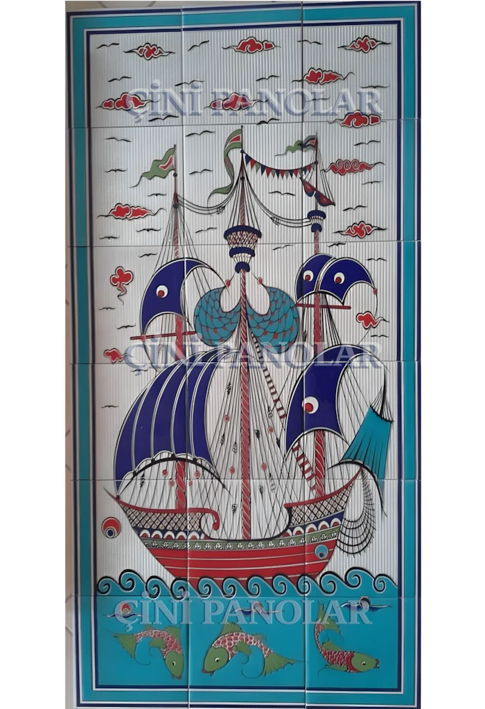 Çini Panolar - 47, El Yapımı Çini Kalyon Pano 60x120