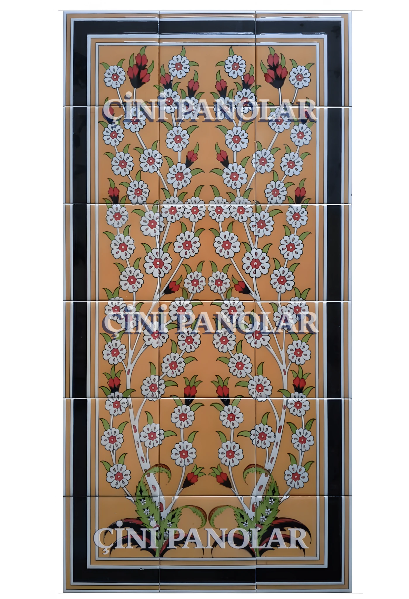 Çini Panolar - 01, Hayat Ağacı Çini Pano Sarı Sarmaşık, 60x120  El Yapımı