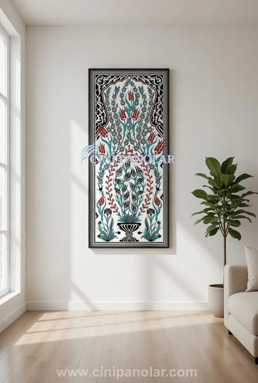 Vazo ve Lale Motifli İznik Çini Duvar Tablosu | CT16