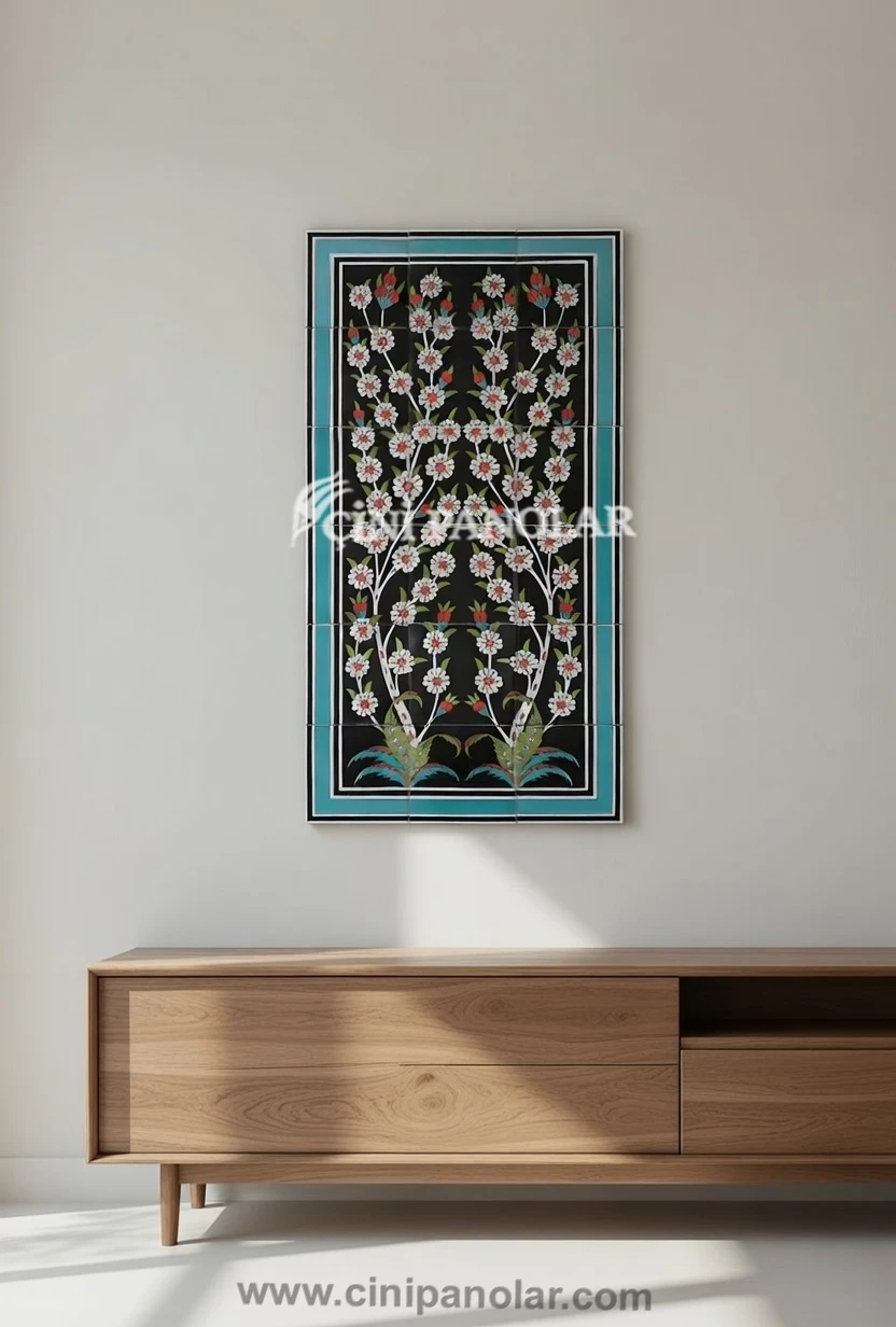 Çiçek Dalları Motifli İznik Çini Duvar Tablosu | CT05