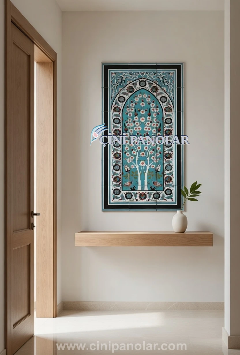 Kemer Motifli Çiçek Desenli İznik Çini Duvar Tablosu | CT06