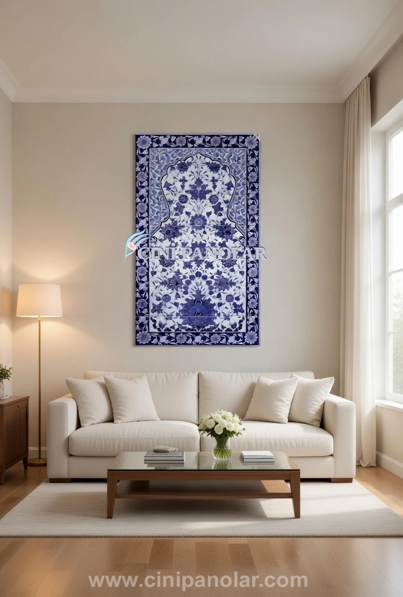 Mavi Beyaz Çiçek Motifli İznik Çini Duvar Tablosu | CT08