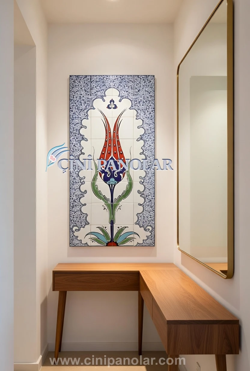 Kemer Motifli Lale Desenli İznik Çini Duvar Tablosu | CT09